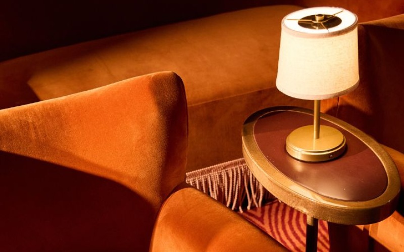 Screening Room Chair and Table with Lamp