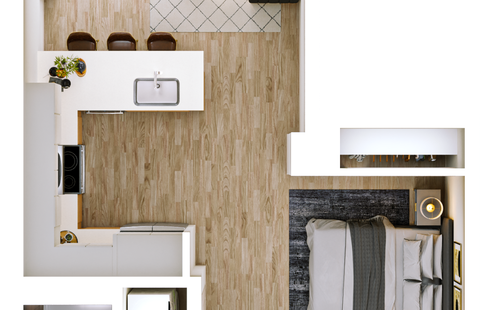 A1 - 1 bedroom floorplan layout with 1 bathroom and 626 - 679 square feet