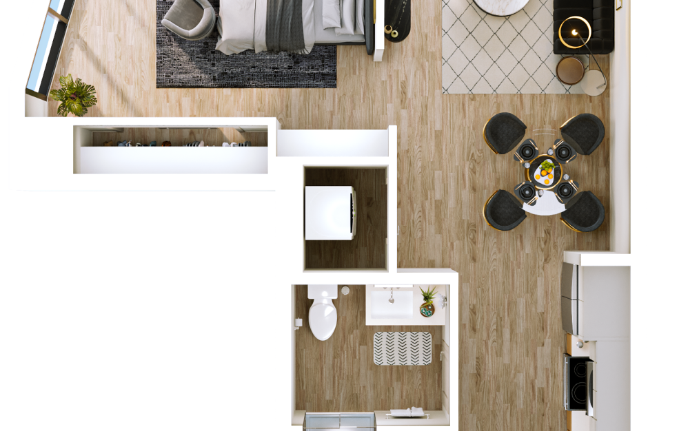 A3 - 1 bedroom floorplan layout with 1 bathroom and 753 square feet