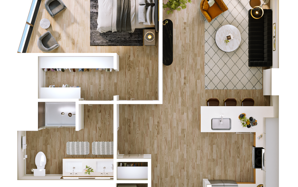 A5 - 1 bedroom floorplan layout with 1 bathroom and 863 square feet