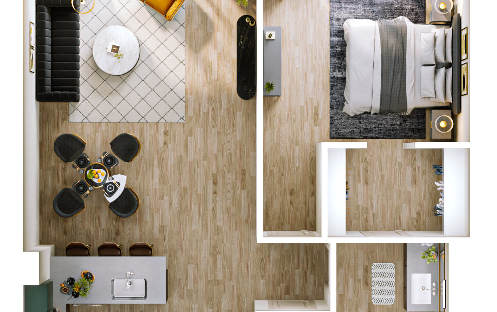 A6 - 1 bedroom floorplan layout with 1 bathroom and 863 - 871 square feet