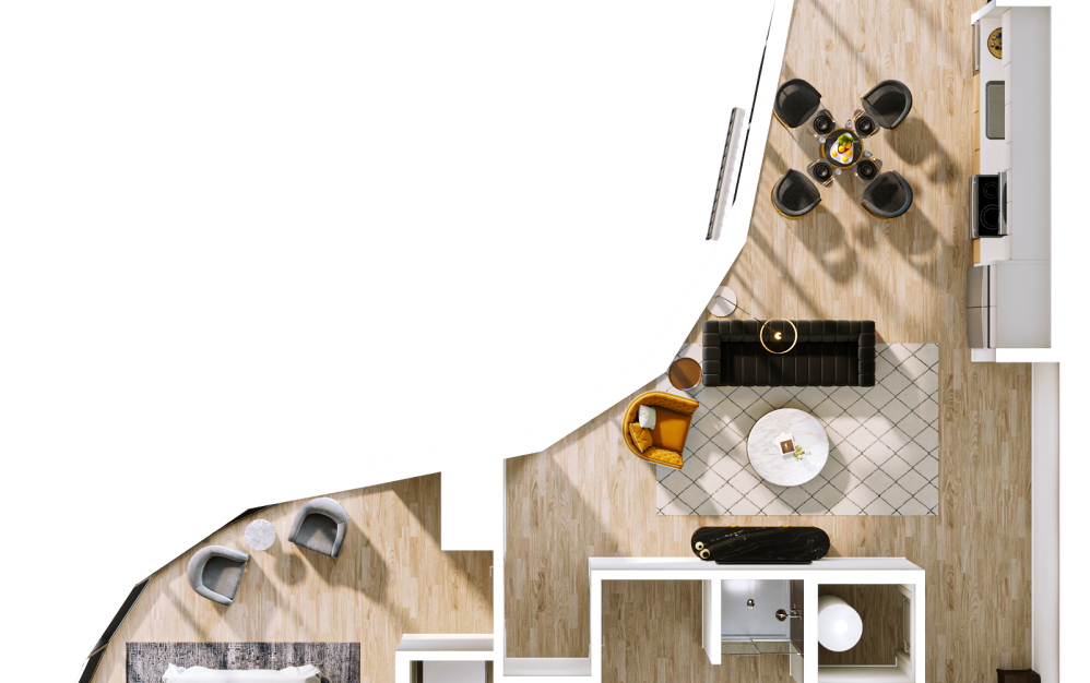 A7 - 1 bedroom floorplan layout with 1 bathroom and 911 square feet