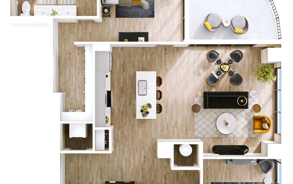 B11 - 2 bedroom floorplan layout with 2 bathrooms and 1326 square feet