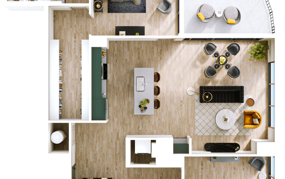 B13 - 2 bedroom floorplan layout with 2 bathrooms and 1374 square feet