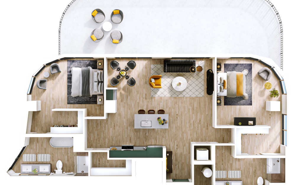 B14 - 2 bedroom floorplan layout with 2 bathrooms and 1431 square feet B14 - 2 bedroom floorplan layout with 2 bathrooms and 1431 square feet