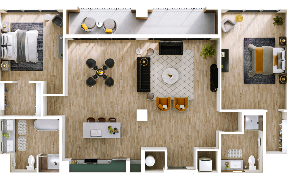B18 - 2 bedroom floorplan layout with 2 bathrooms and 1589 - 1596 square feet B18 - 2 bedroom floorplan layout with 2 bathrooms and 1589 - 1596 square feet