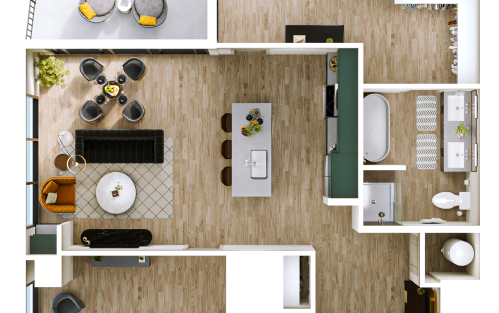 B7 - 2 bedroom floorplan layout with 2 bathrooms and 1235 square feet