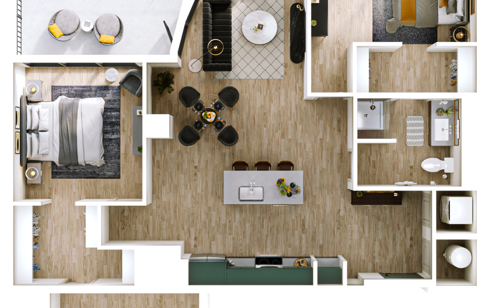 B8 - 2 bedroom floorplan layout with 2 bathrooms and 1246 square feet