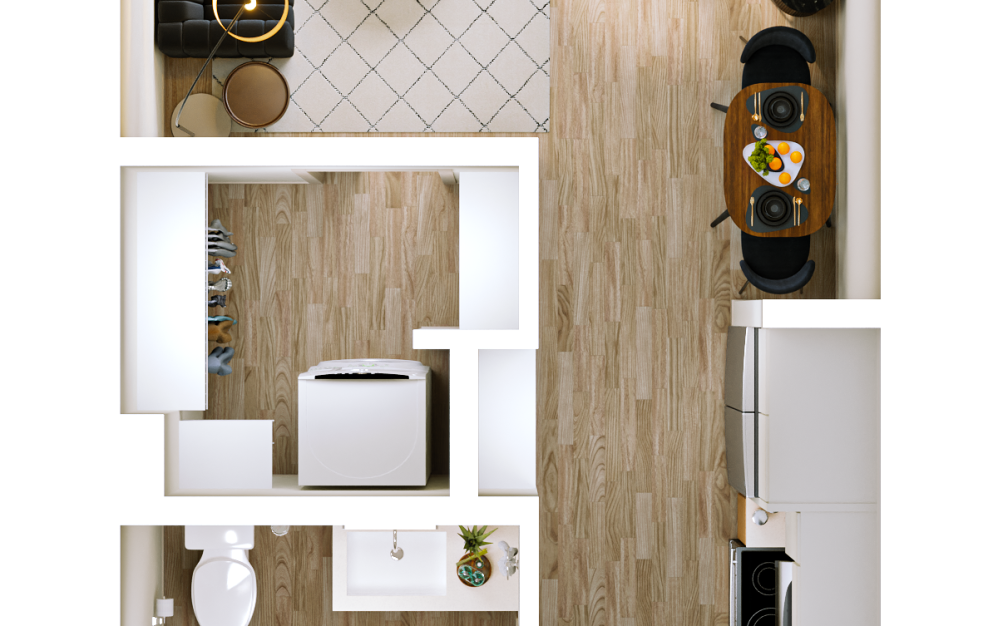 S1 - Studio floorplan layout with 1 bathroom and 414 square feet S1 - Studio floorplan layout with 1 bathroom and 414 square feet