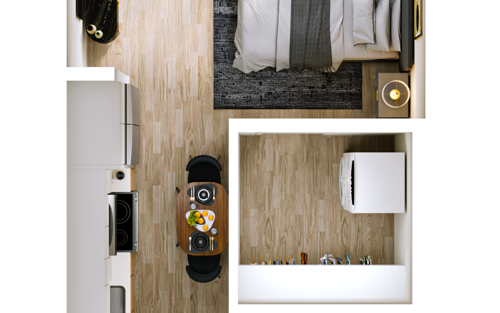 S2 - Studio floorplan layout with 1 bathroom and 425 - 433 square feet