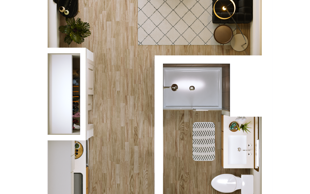S3 - Studio floorplan layout with 1 bathroom and 482 square feet