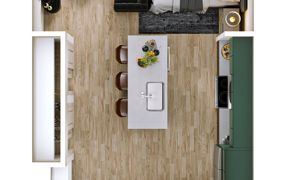 S4 - Studio floorplan layout with 1 bathroom and 551 - 562 square feet