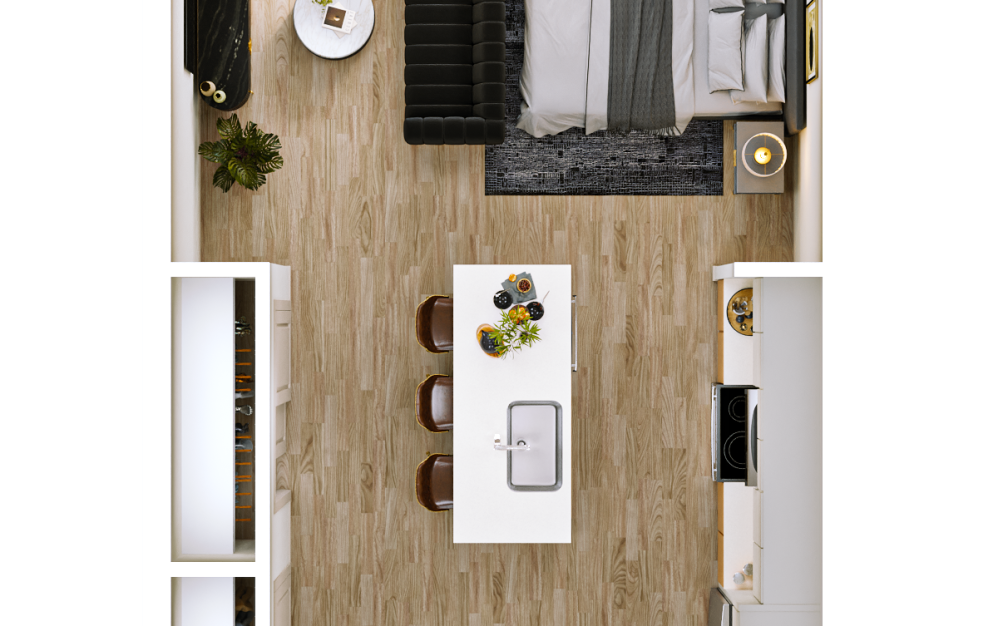 S6 - Studio floorplan layout with 1 bathroom and 624 square feet