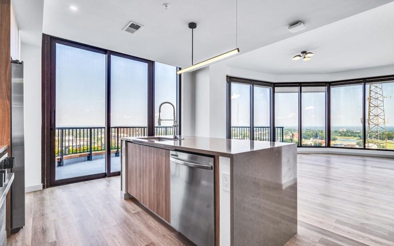 Kitchen with Floor to Ceiling Windows at Stella in West Midtown