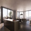 kitchen area with an island and wrap-around windows