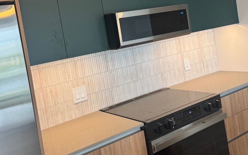 kitchen counter and cabinets